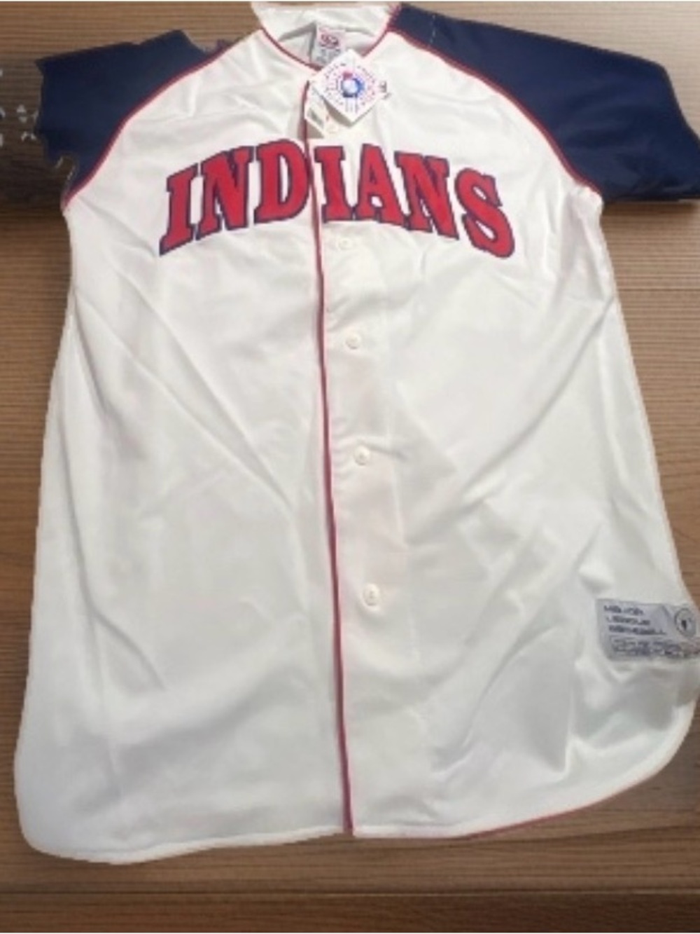 Indians Men’s Baseball Jersey - White with Navy Sleeves